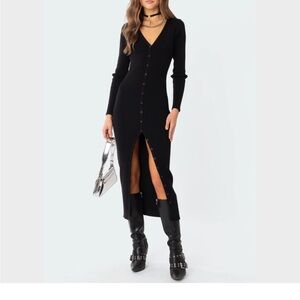 Knitted Black Button-Down Maxi Dress
